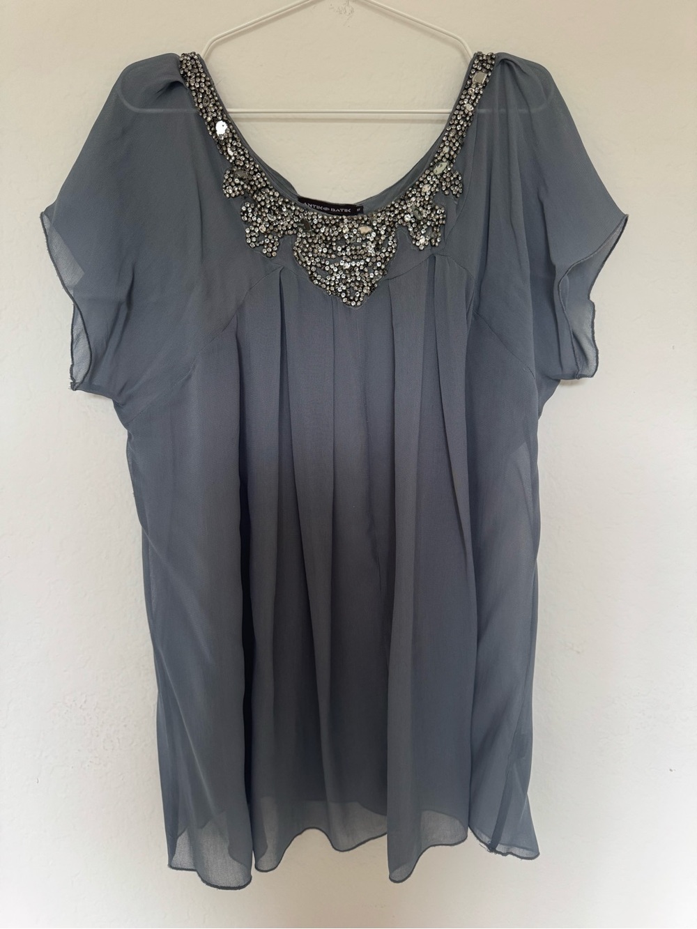 Antik Batik Embellished Scoop Neck Chiffon Women's Top - Gray